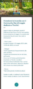 Annuncio in game del Community Day di Maggio (Torchic)